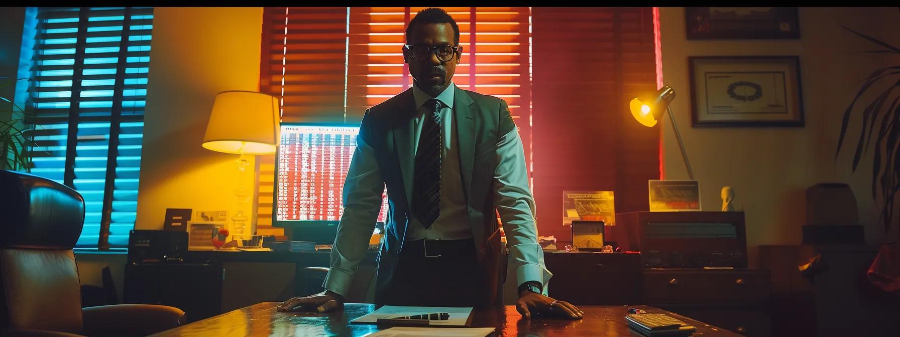 a confident attorney stands in a contemporary law office, illuminated by warm lighting, presenting a compelling case study on a digital screen, showcasing the impressive statistics of dismissals and acquittals, as a determined client, visibly relieved, sits across the table, reflecting the empowering success of regaining their rights and reputation.