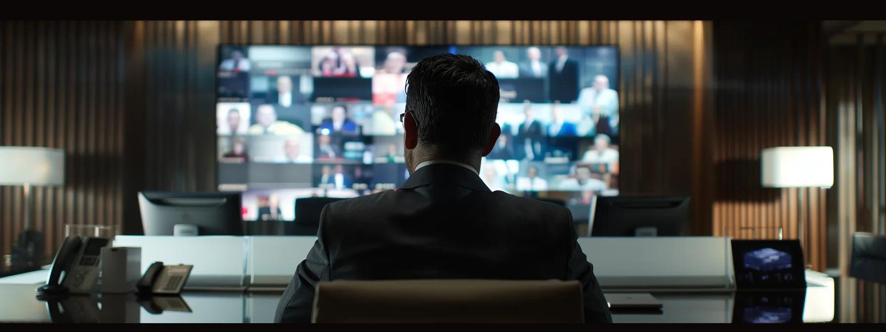 a sleek, modern office setting showcases a focused legal professional reviewing confidential documents while a digital screen displays positive media headlines, symbolizing proactive reputation management and the strategic defense of a client's future.