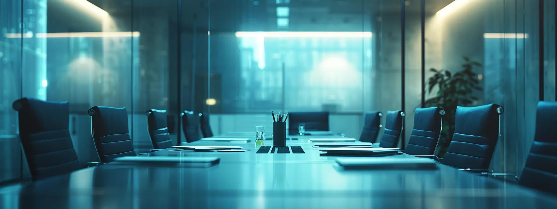 an urban office setting features a sleek conference room with a large table covered in legal documents and a digital presentation displaying a checklist comparing key dui lawyer criteria, illuminated by focused overhead lighting for a professional ambiance.