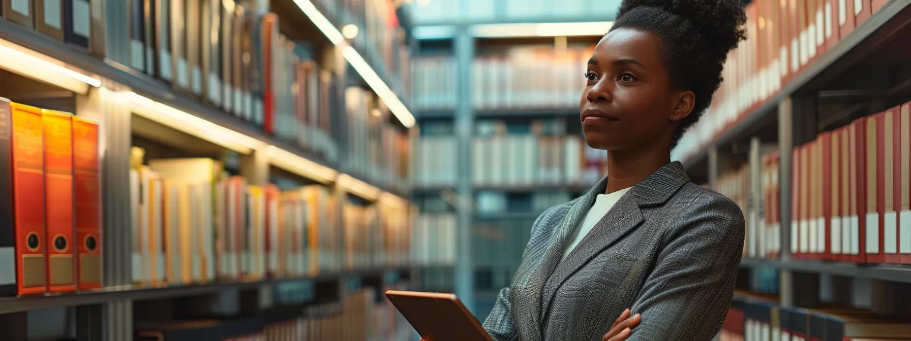 a determined battery defense lawyer stands confidently in a sleek urban law office, surrounded by legal books and case files, as they strategize on a digital tablet, embodying a proactive approach to defending clients’ rights.