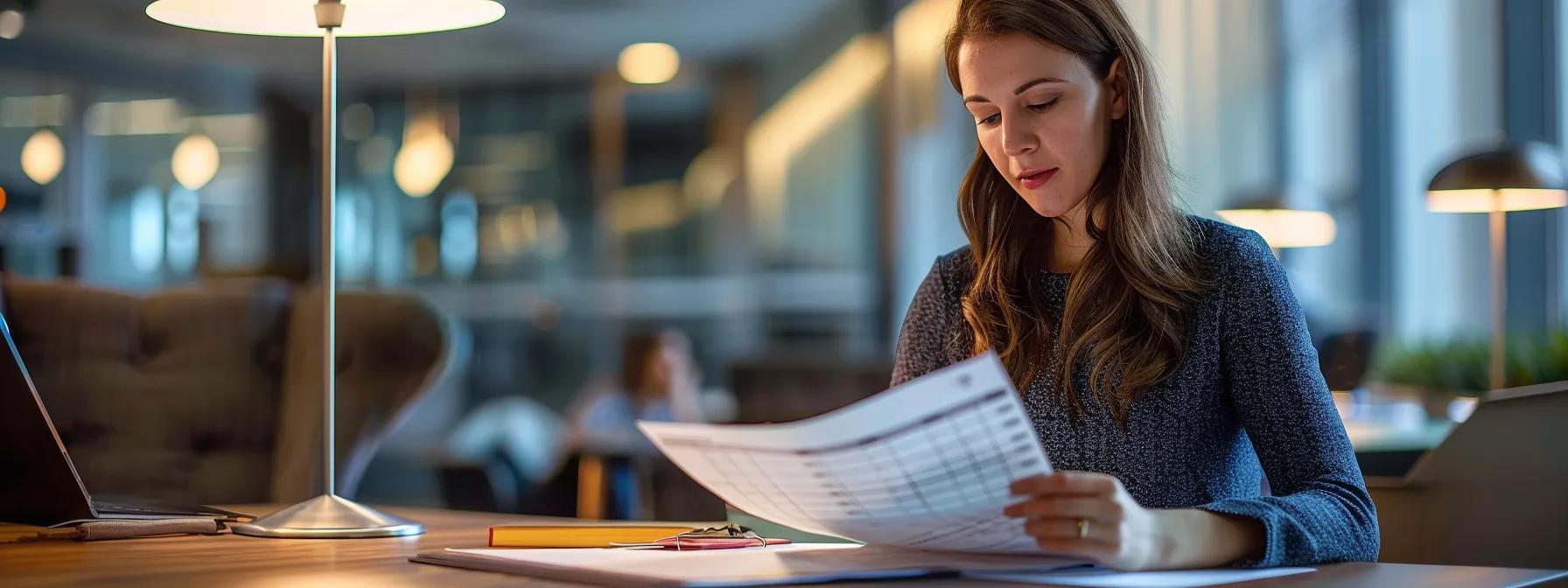 a focused legal consultant sits in a modern office, reviewing a detailed eligibility chart for expungement and record sealing under california law, illuminated by sharp overhead lighting that highlights the serious nature of the discussion.