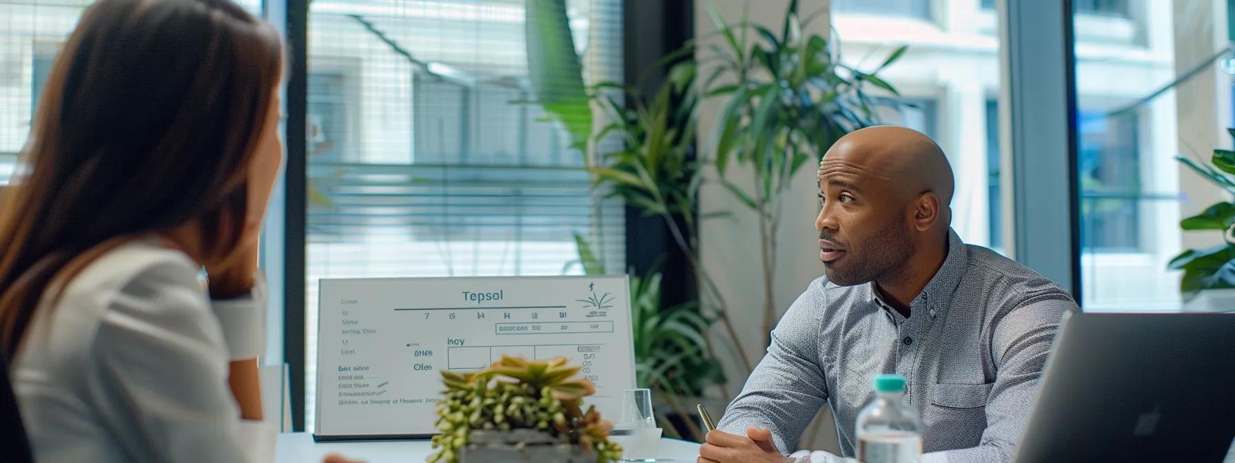 a focused scene inside a modern law office, featuring a confident individual engaged in a discussion with an attorney, surrounded by legal documents and an illuminated whiteboard displaying expungement options, symbolizing hope and new beginnings after probation.